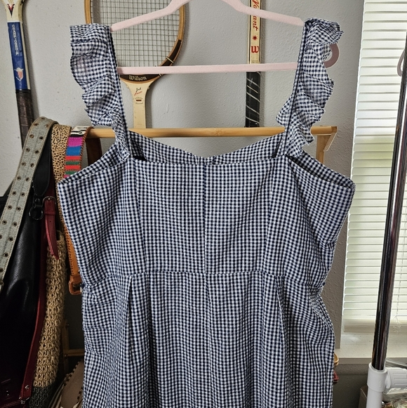 Gal Meets Glam Blue White Carly Gingham Plaid Ruffle Sheath Dress 20 - Picture 7 of 10